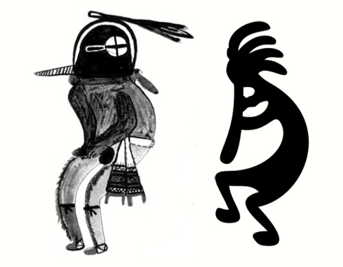 Traditional and modern images of Kokopelli.