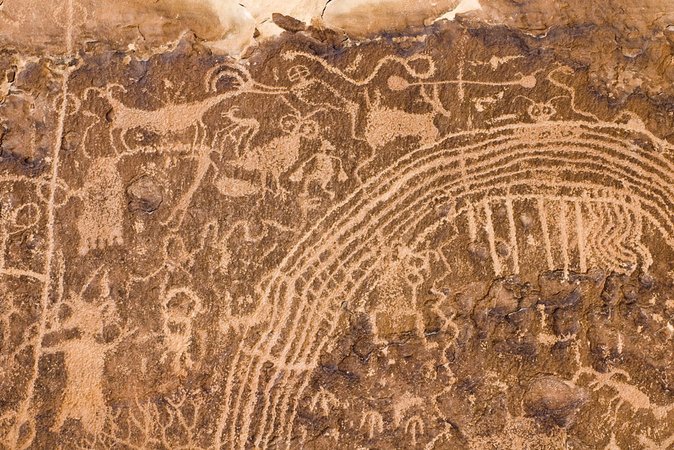 Section of the Rochester Panel with an arching rainbow-like band and many creatures